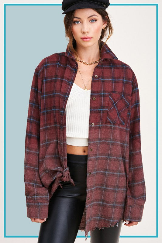 Kayla Button Down Faded Flannel Shirt in 5 Colors