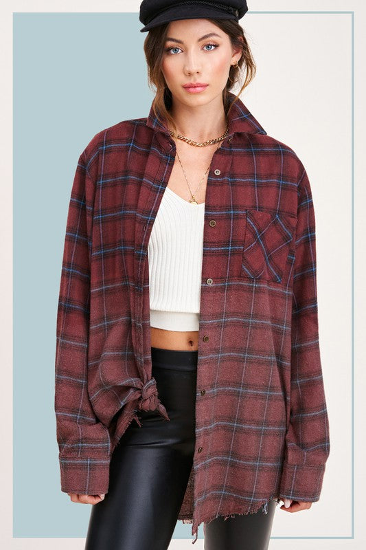 Kayla Button Down Faded Flannel Shirt in 5 Colors