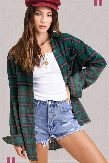 Kayla Button Down Faded Flannel Shirt in 5 Colors