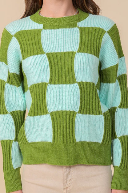 Oversized Contrast Checkboard Sweater