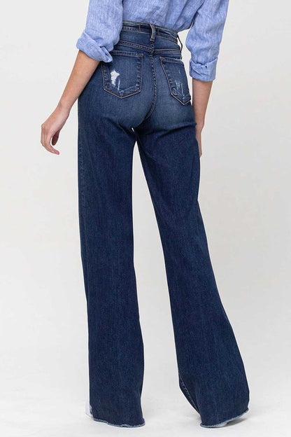 High Rise Distressed Wide Leg Jeans