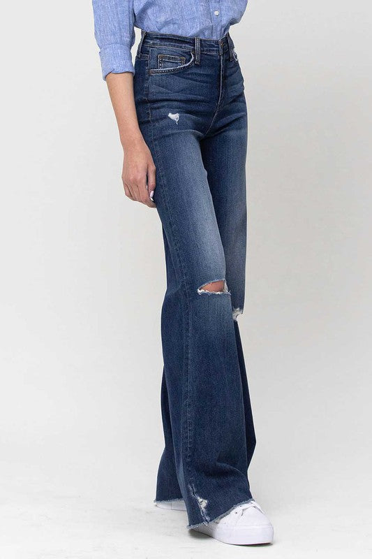 High Rise Distressed Wide Leg Jeans