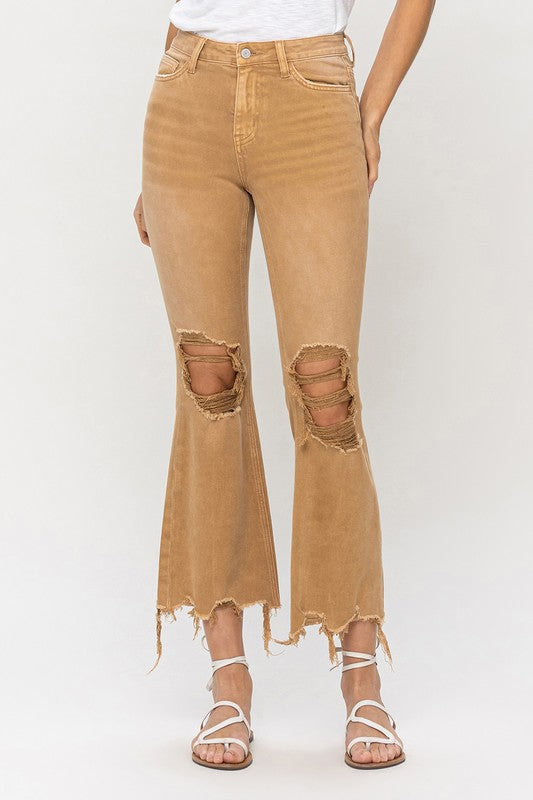 Vintage High Rise Distressed Flare Jeans from Vervet