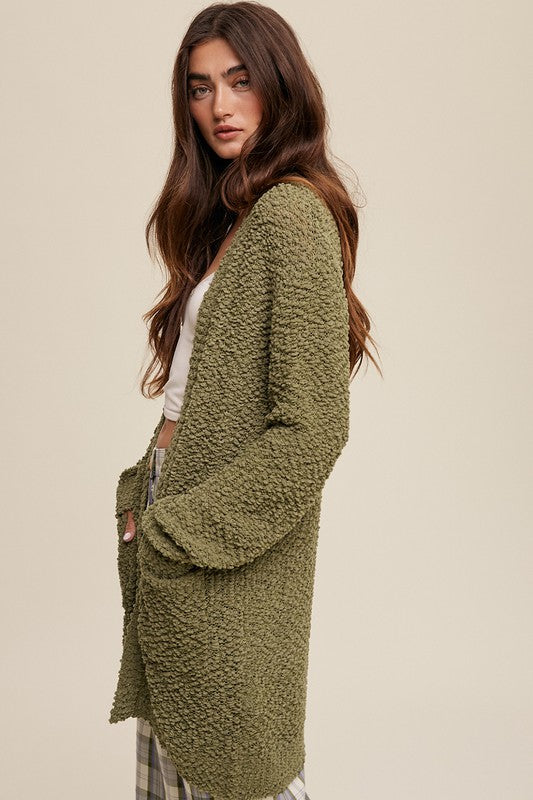 Popcorn Open Knit Cardigan Sweater in 5 Colors