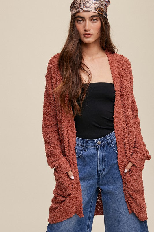 Popcorn Open Knit Cardigan Sweater in 5 Colors