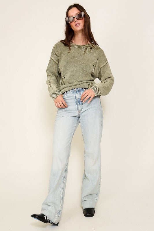 Mineral Wash Distressed Sweater in 3 Colors