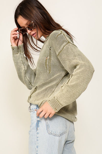 Mineral Wash Distressed Sweater in 3 Colors