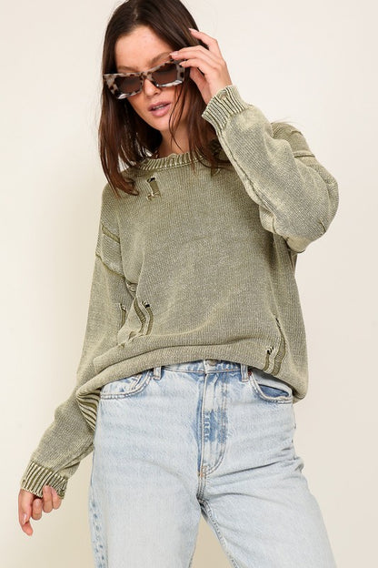 Mineral Wash Distressed Sweater in 3 Colors