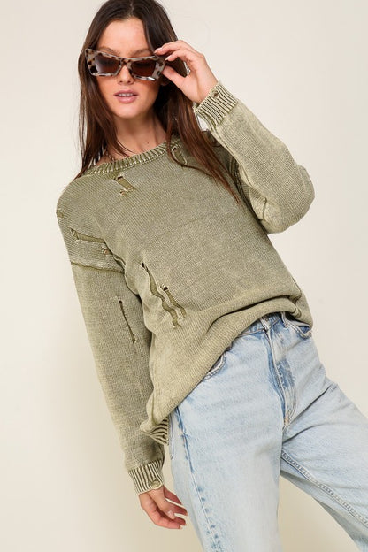 Mineral Wash Distressed Sweater in 3 Colors