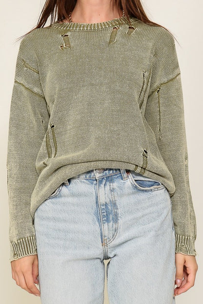 Mineral Wash Distressed Sweater in 3 Colors