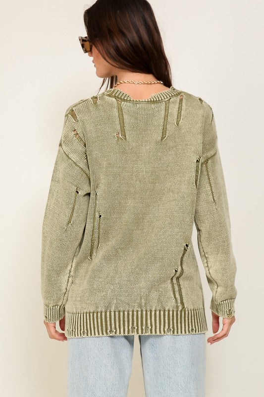 Mineral Wash Distressed Sweater in 3 Colors