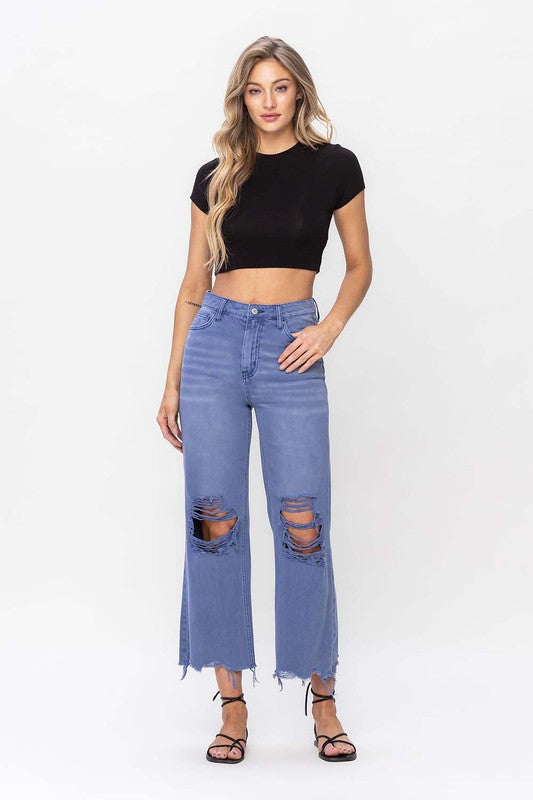 Blue 90"s Vintage Crop Flare Jeans  from Vervet