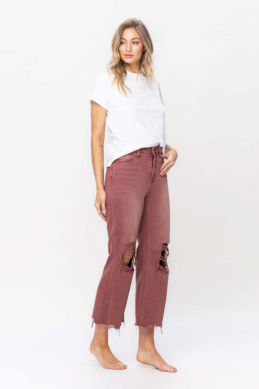 Russet Brown 90's Vintage High Rise Crop Flare Jeans from Vervet