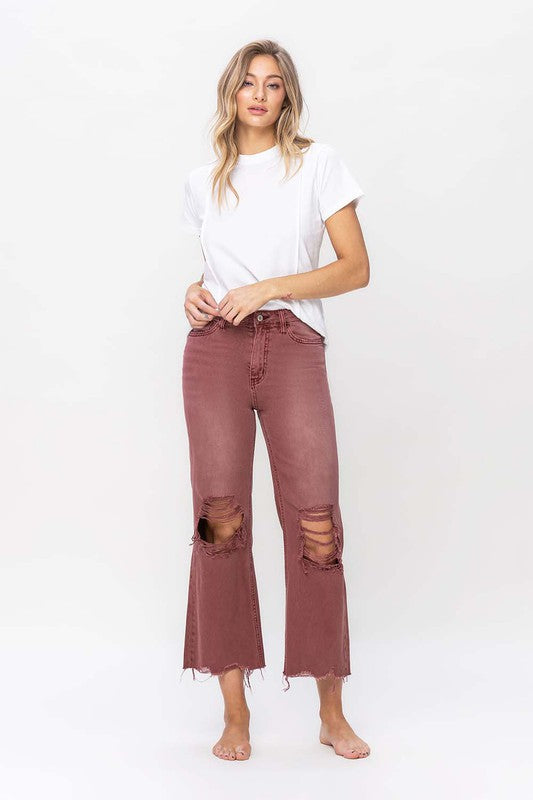 Russet Brown 90's Vintage High Rise Crop Flare Jeans from Vervet