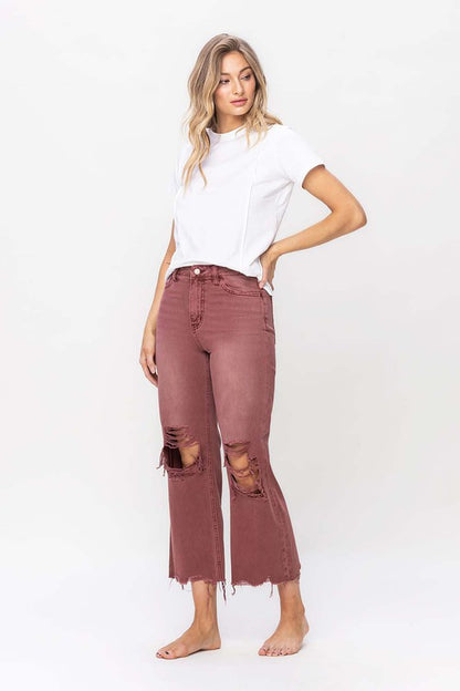 Russet Brown 90's Vintage High Rise Crop Flare Jeans from Vervet