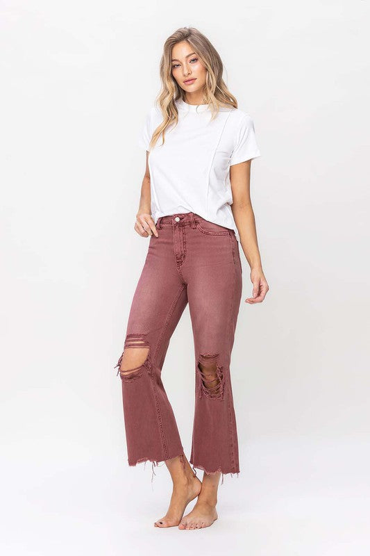 Russet Brown 90's Vintage High Rise Crop Flare Jeans from Vervet