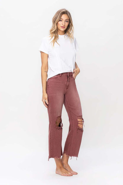 Russet Brown 90's Vintage High Rise Crop Flare Jeans from Vervet