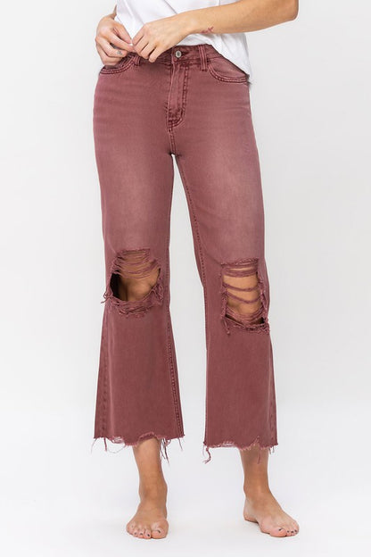 Russet Brown 90's Vintage High Rise Crop Flare Jeans from Vervet