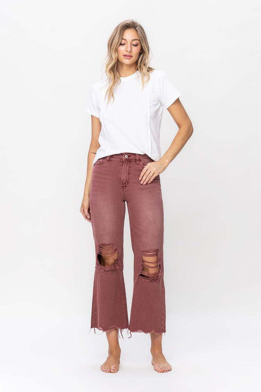 Russet Brown 90's Vintage High Rise Crop Flare Jeans from Vervet