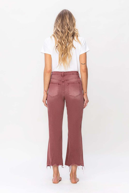 Russet Brown 90's Vintage High Rise Crop Flare Jeans from Vervet