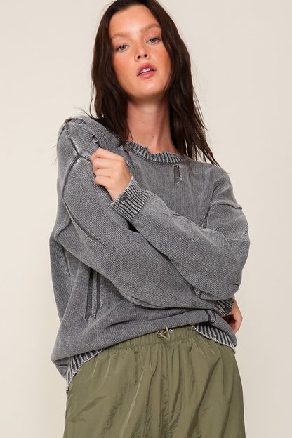 Mineral Wash Distressed Sweater in 3 Colors