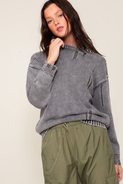 Mineral Wash Distressed Sweater in 3 Colors