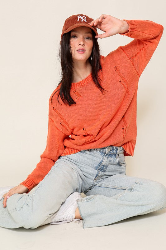 Mineral Wash Distressed Sweater in 3 Colors