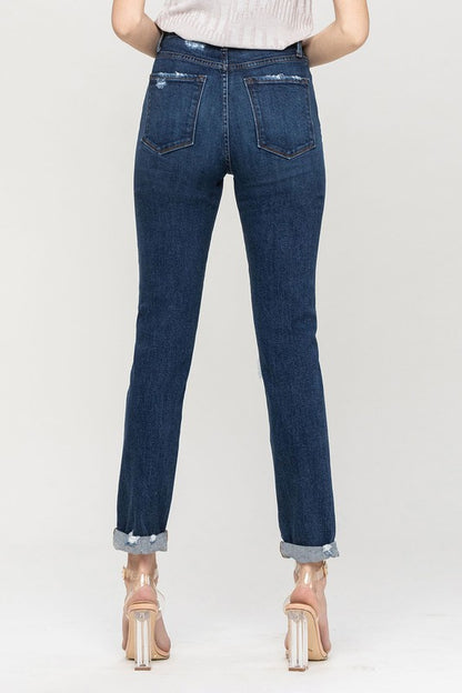 Distressed Roll Up Stretch Mom Jeans from Vervet