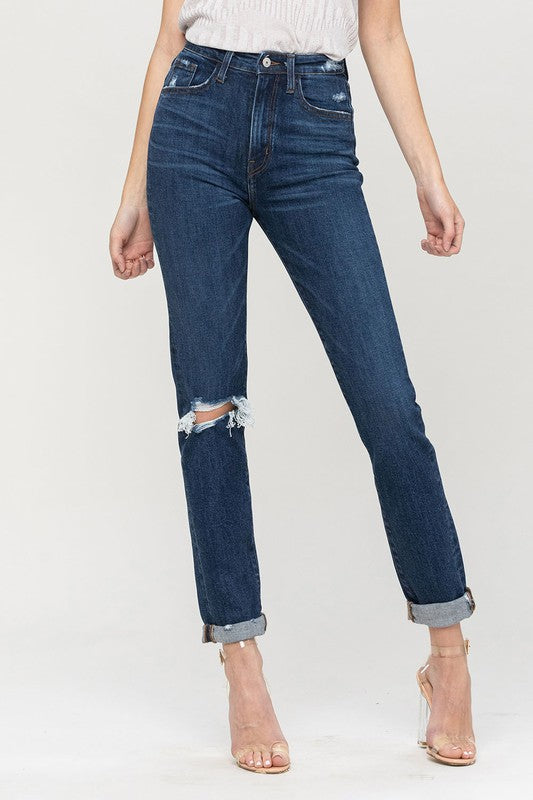 Distressed Roll Up Stretch Mom Jeans from Vervet