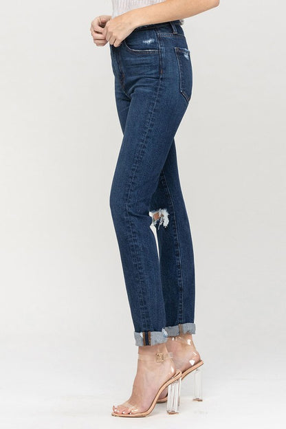 Distressed Roll Up Stretch Mom Jeans from Vervet