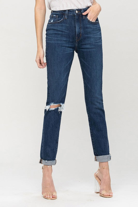 Distressed Roll Up Stretch Mom Jeans from Vervet