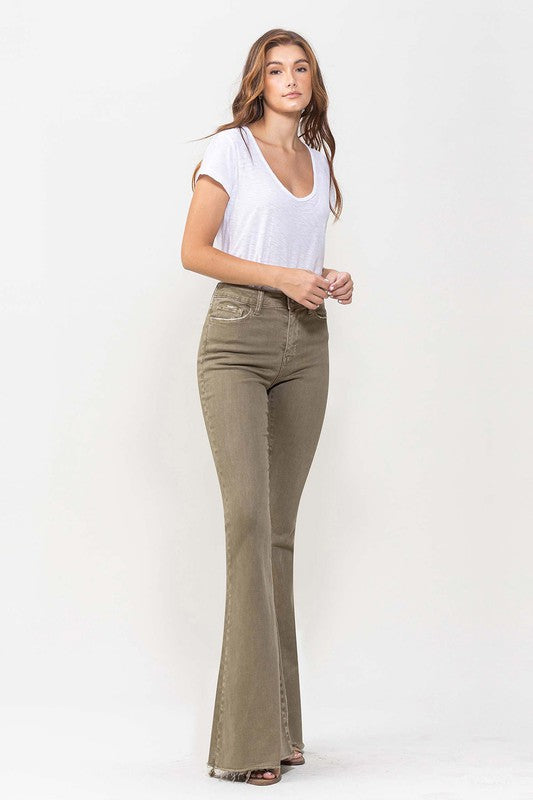 Army Green High Rise Super Flare Jeans from Vervet