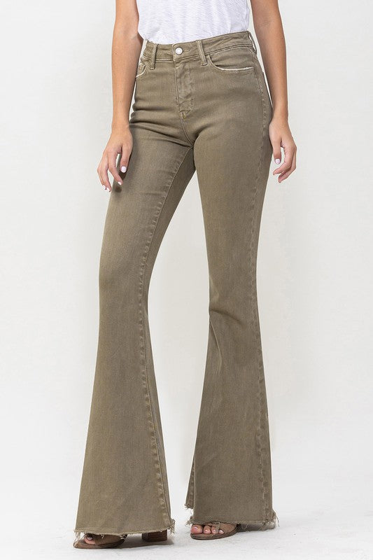 Army Green High Rise Super Flare Jeans from Vervet