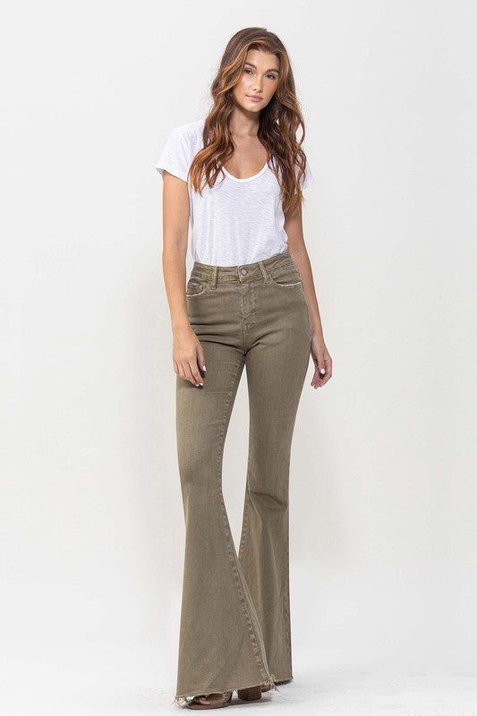 Army Green High Rise Super Flare Jeans from Vervet