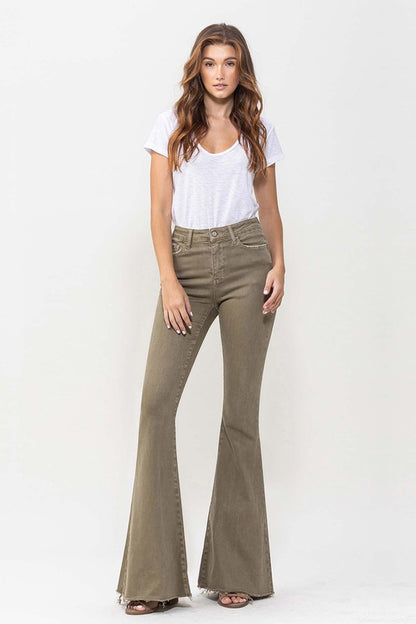 Army Green High Rise Super Flare Jeans from Vervet