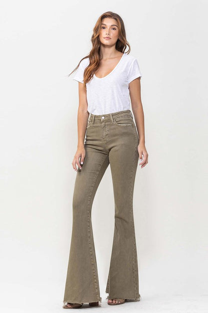 Army Green High Rise Super Flare Jeans from Vervet