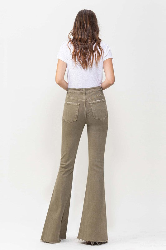 Army Green High Rise Super Flare Jeans from Vervet