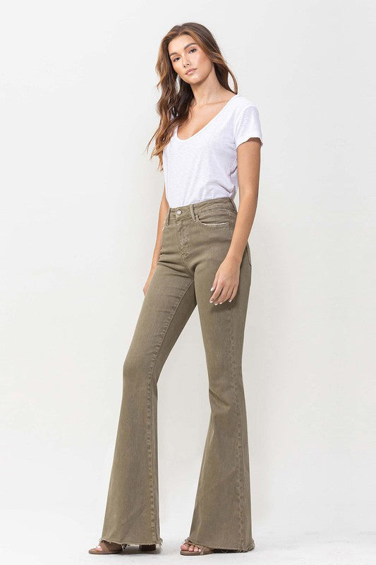 Army Green High Rise Super Flare Jeans from Vervet