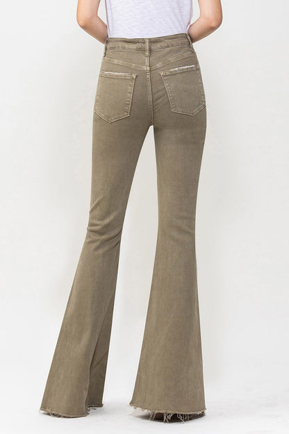 Army Green High Rise Super Flare Jeans from Vervet