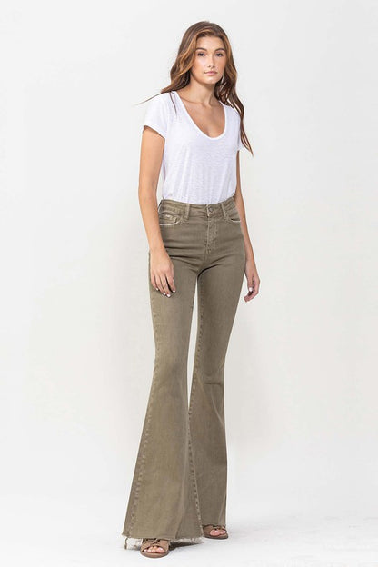 Army Green High Rise Super Flare Jeans from Vervet