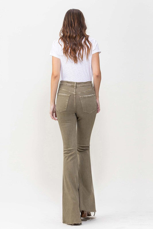 Army Green High Rise Super Flare Jeans from Vervet