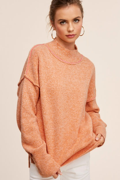 Ella Mock Neck Sweater in Pumpkin or Taupe