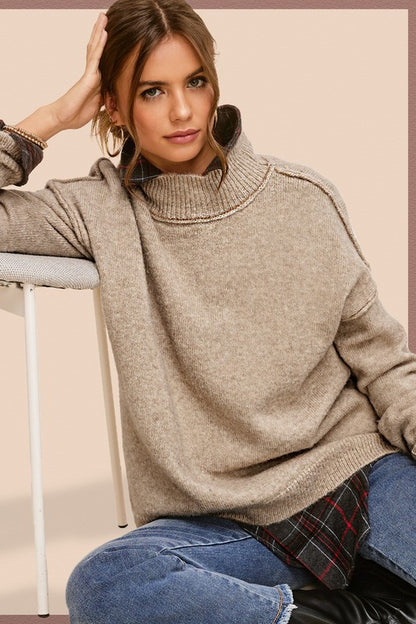 Ella Mock Neck Sweater in Pumpkin or Taupe