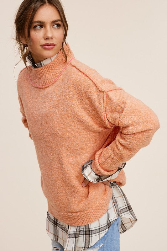 Ella Mock Neck Sweater in Pumpkin or Taupe