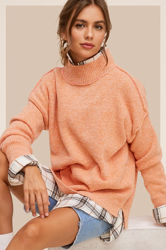 Ella Mock Neck Sweater in Pumpkin or Taupe