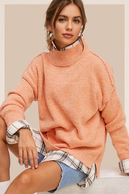 Ella Mock Neck Sweater in Pumpkin or Taupe