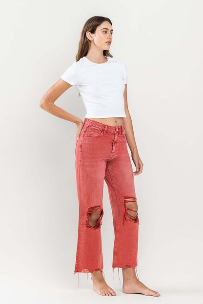 Coral Red 90s Vintage Crop Flare Jeans from Vervet