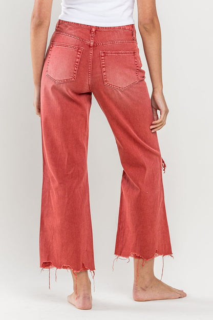 Coral Red 90s Vintage Crop Flare Jeans from Vervet