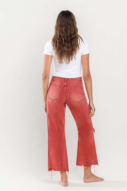 Coral Red 90s Vintage Crop Flare Jeans from Vervet