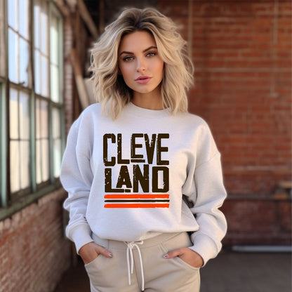 Brown/Orange Cleveland Game Day Crew Sweatshirt